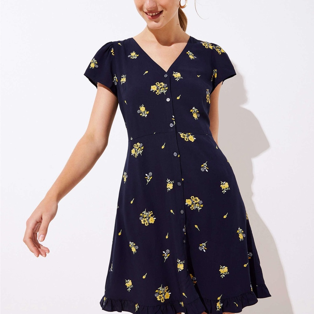 LOFT floral button down flare dress